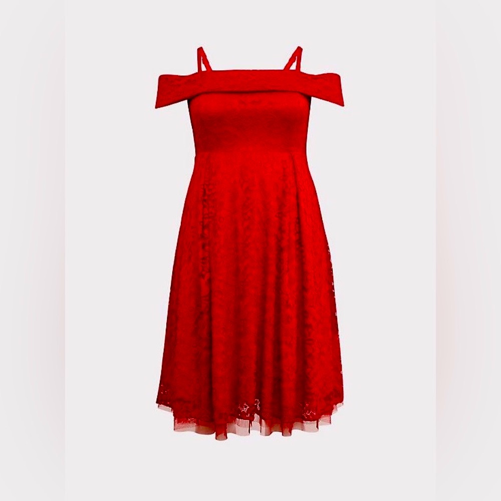 NWT Torrid Lace Off-Shoulder Skater Dress with Pockets; Red; Size 10